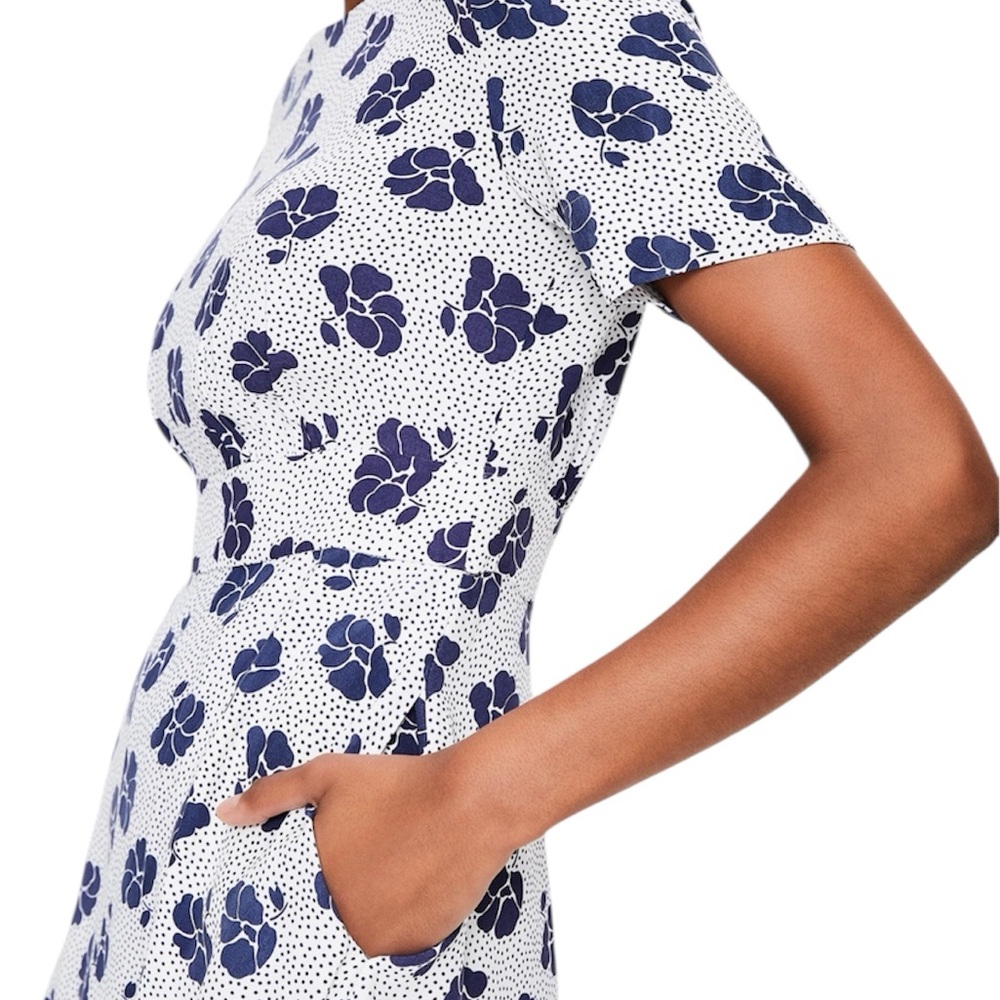 Boden White Midi Dress with Navy Floral Print - Picture 3 of 10